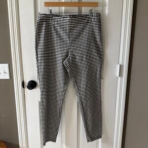 Nanette Lepore Black White Checked Stretch Tapered Pants Pull-On Size L Classic